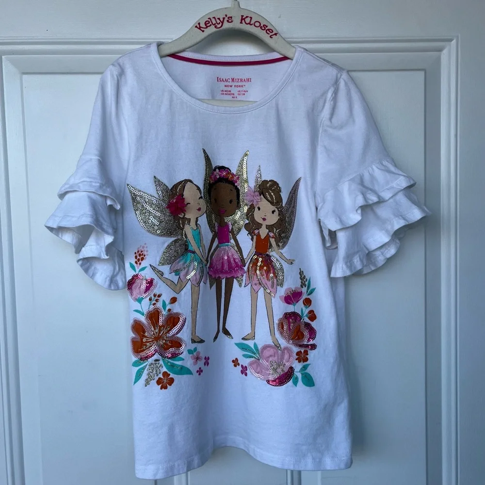 Isaac Mizrahi Tunic Length White Fairy Ruffled Hem Top. Size M 10/12